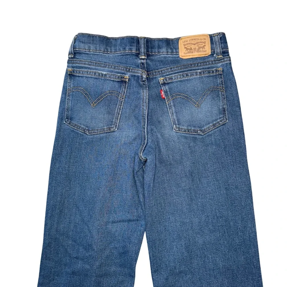 Levi's Kids Wide‎ Leg Jeans Distressed Floral Patch Blue Denim Size 12